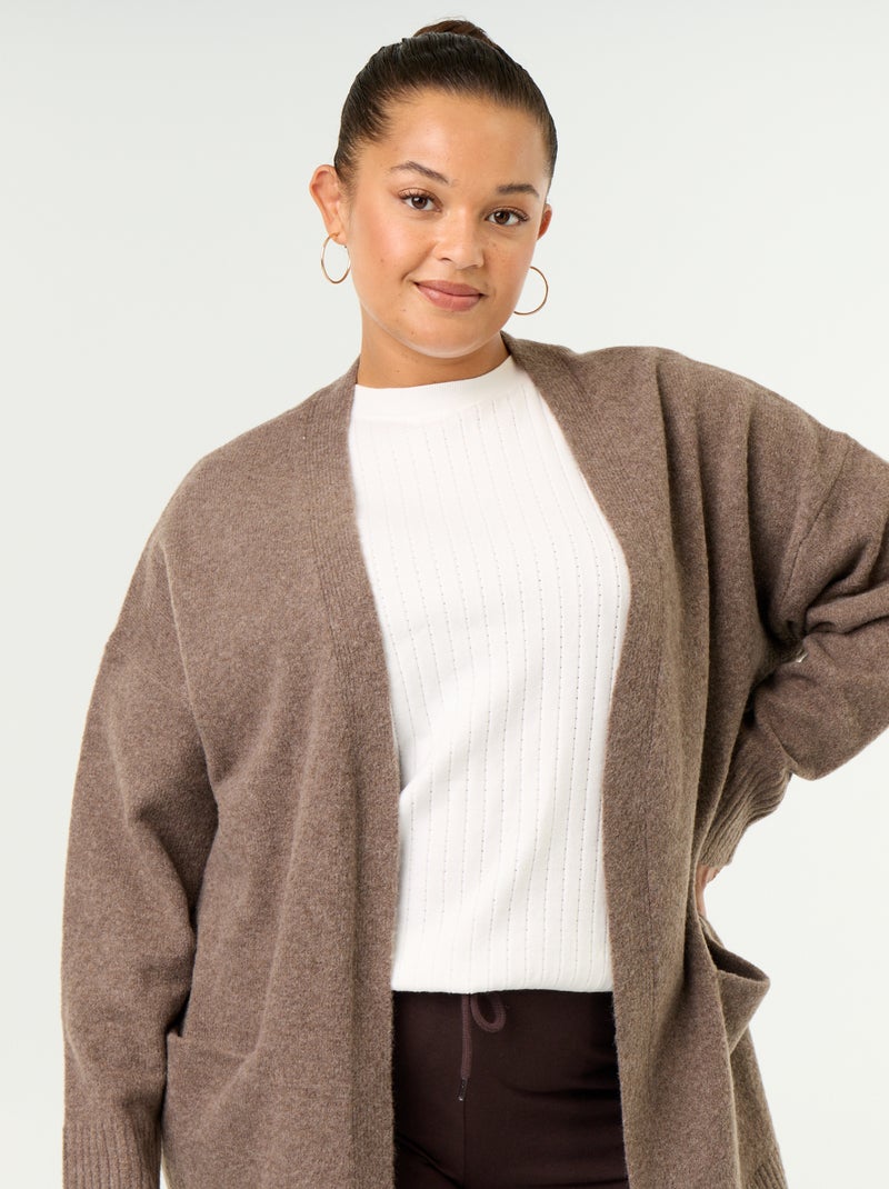 Gilet long ouvert Marron - Kiabi