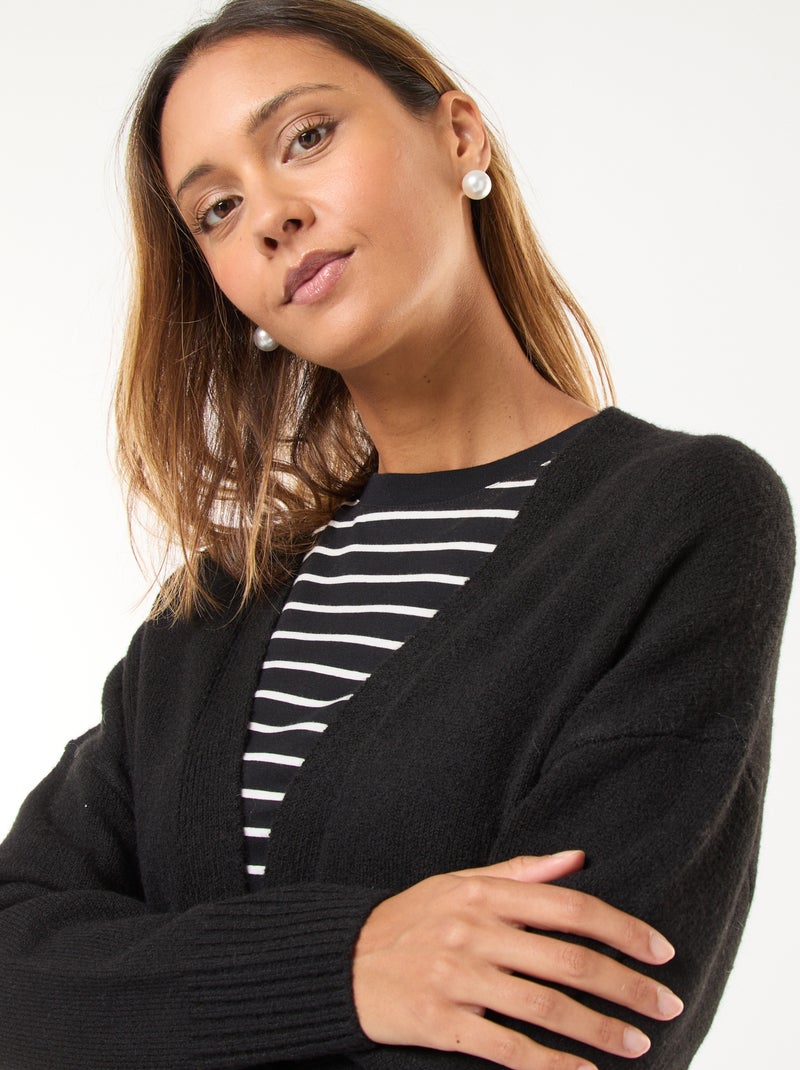 Gilet long ouvert Noir - Kiabi