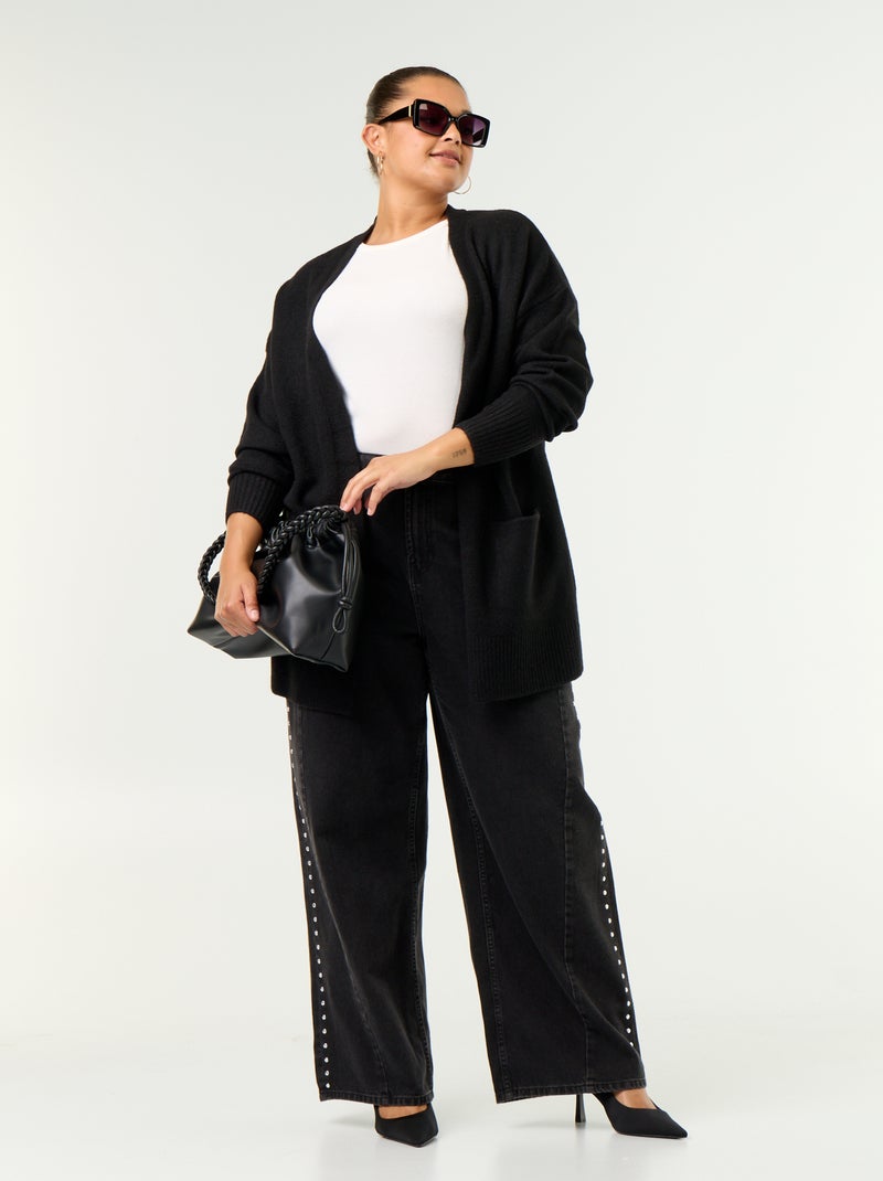 Gilet long ouvert Noir - Kiabi