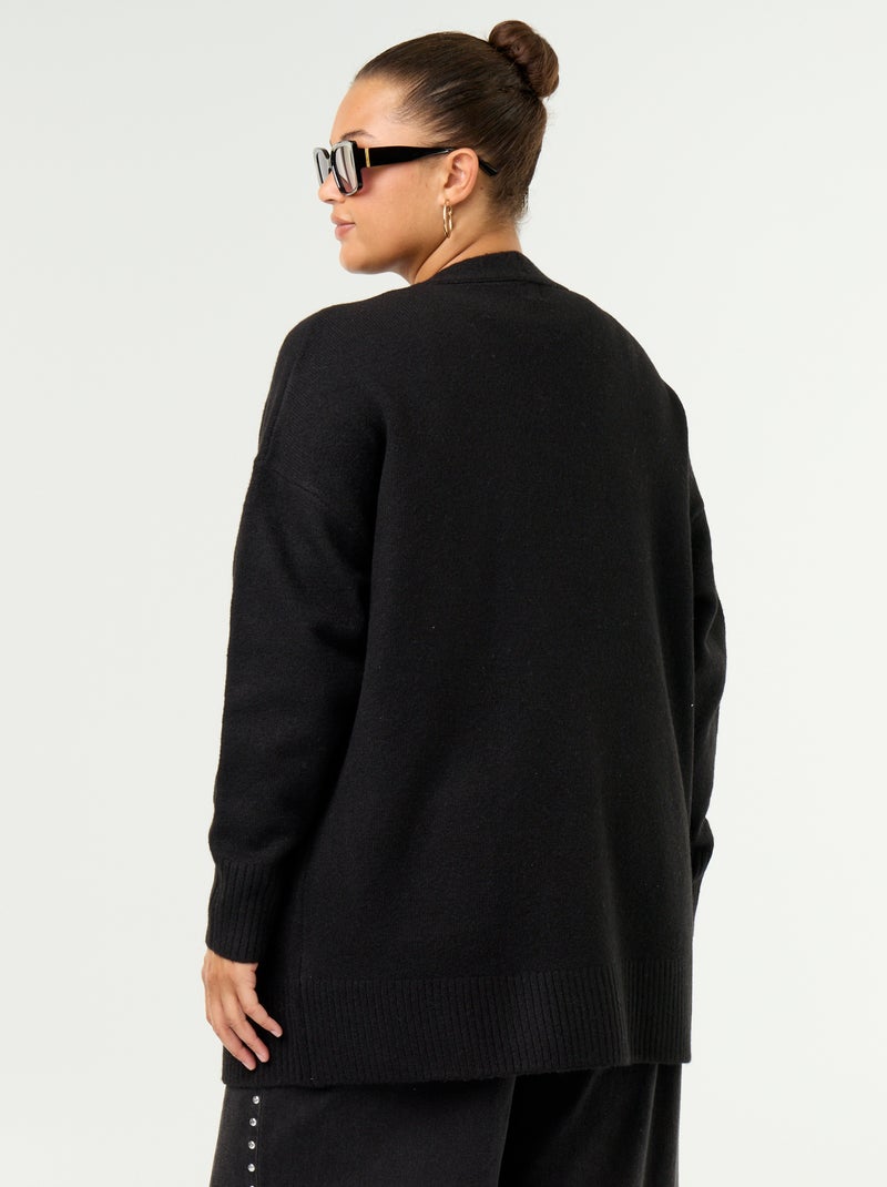 Gilet long ouvert Noir - Kiabi