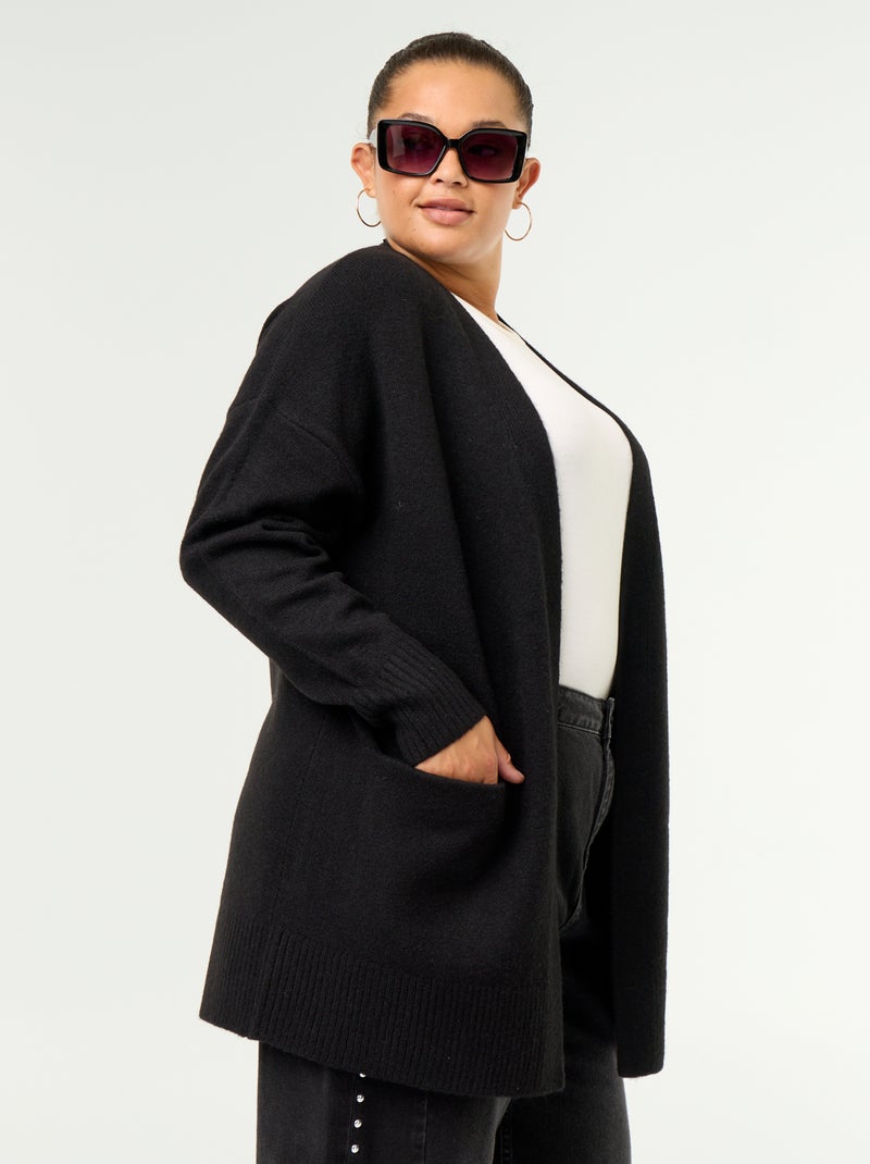 Gilet long ouvert Noir - Kiabi