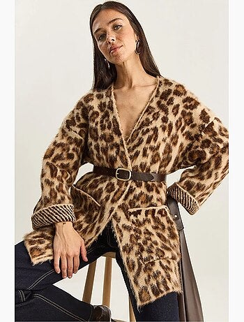 Gilet long oversize à imprimé léopard et poches lucci