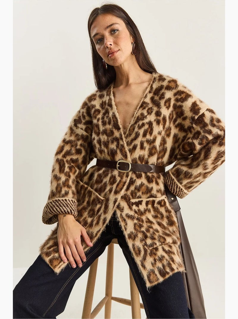 Gilet long oversize à imprimé léopard et poches lucci Marron chocolat - Kiabi