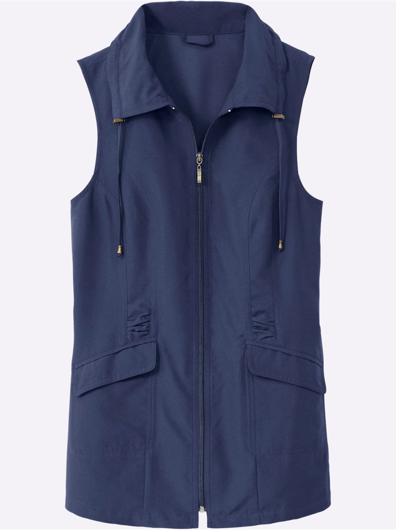 Gilet long sans manches avec col à revers et poches - taille standard - moda vilona Bleu marine - Kiabi