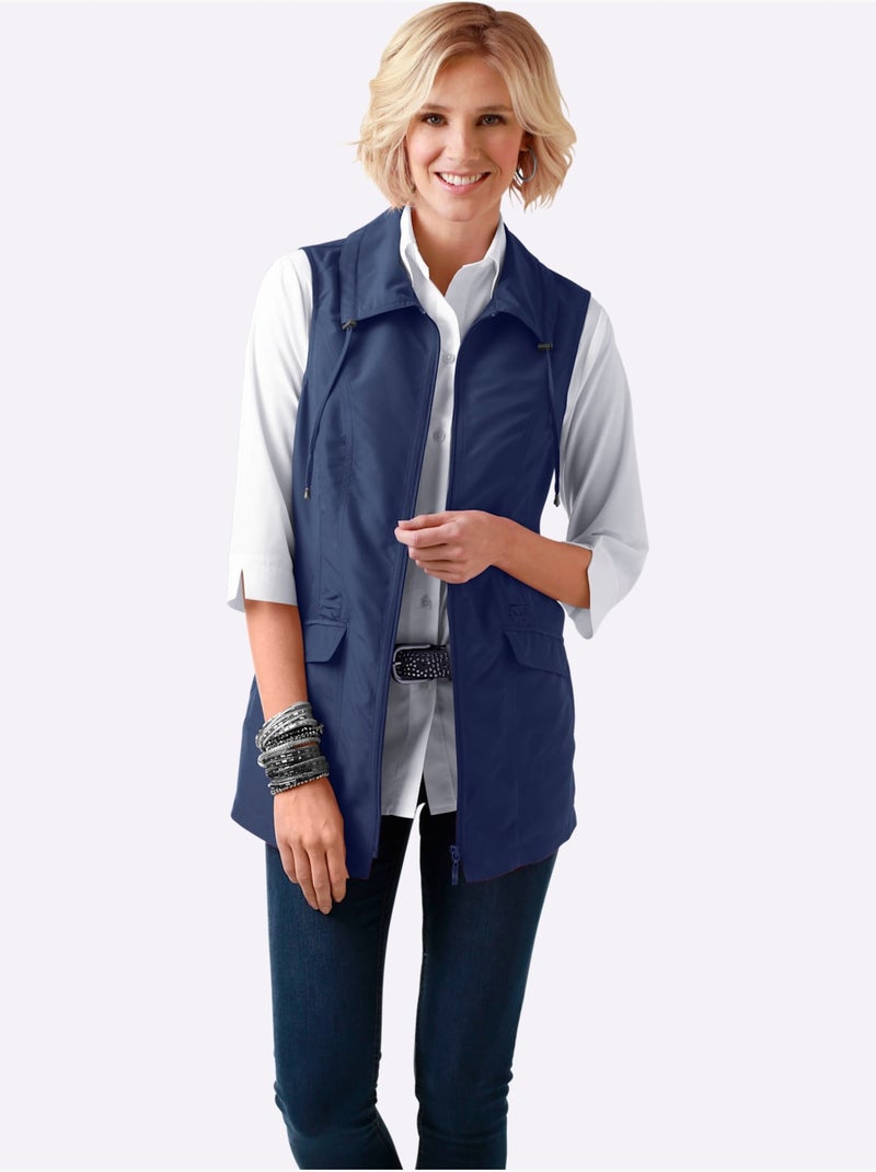 Gilet long sans manches avec col à revers et poches - taille standard - moda vilona Bleu marine - Kiabi