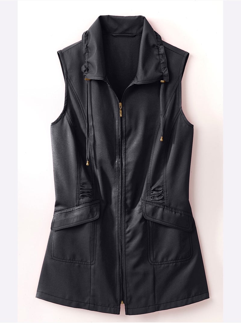 Gilet long sans manches avec col à revers et poches - taille standard - moda vilona Noir - Kiabi