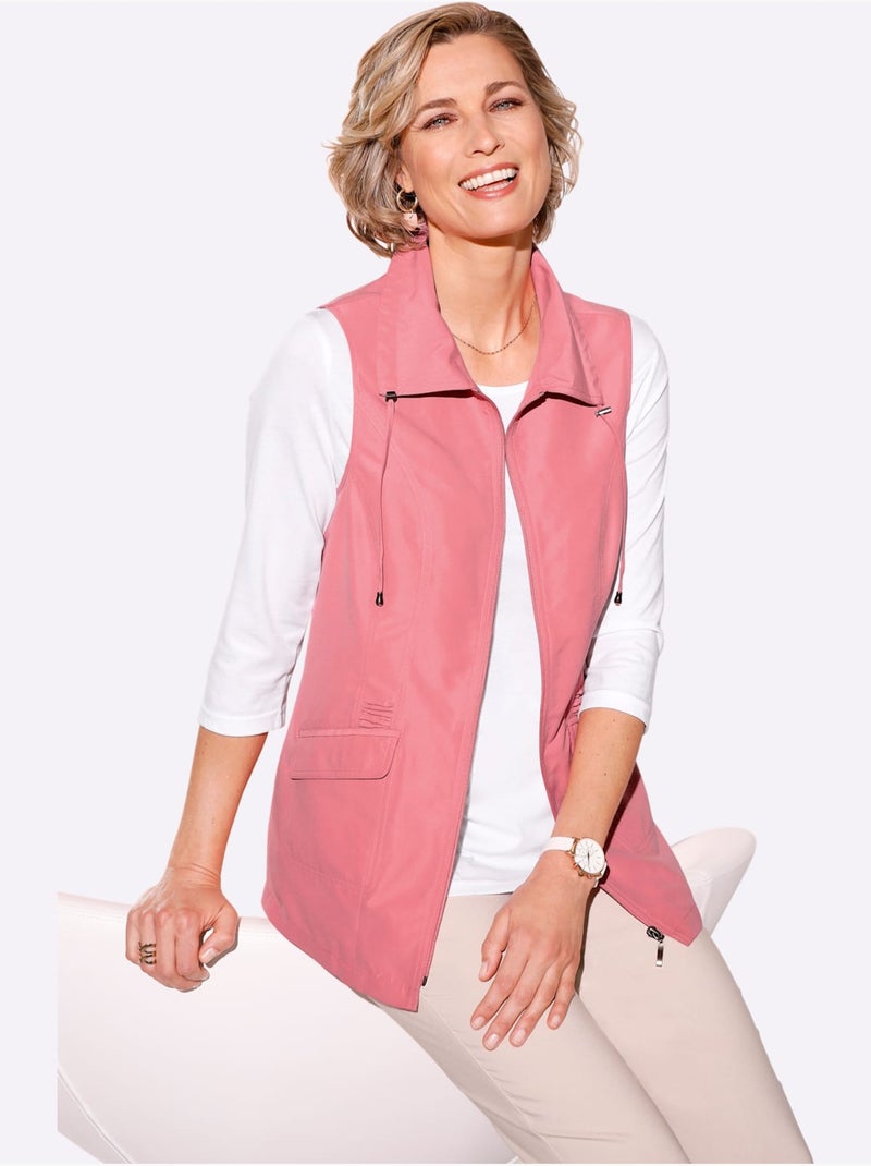 Gilet long sans manches avec col à revers et poches - taille standard - moda vilona Rose - Kiabi