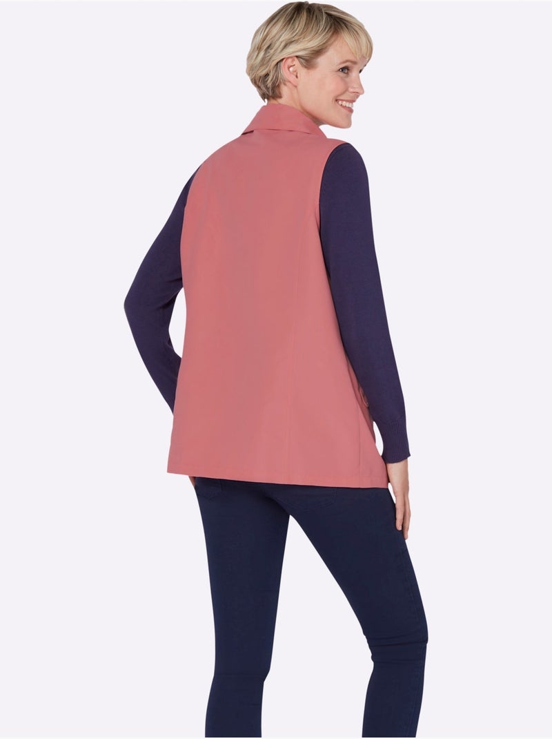 Gilet long sans manches avec col à revers et poches - taille standard - moda vilona Rose - Kiabi