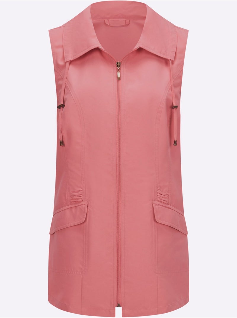 Gilet long sans manches avec col à revers et poches - taille standard - moda vilona Rose - Kiabi