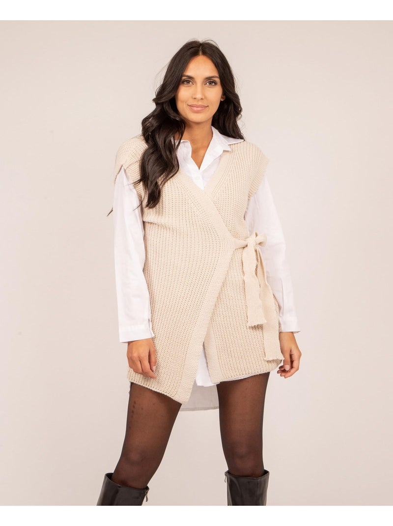 Gilet long sans manches KLAIRE Beige - Kiabi