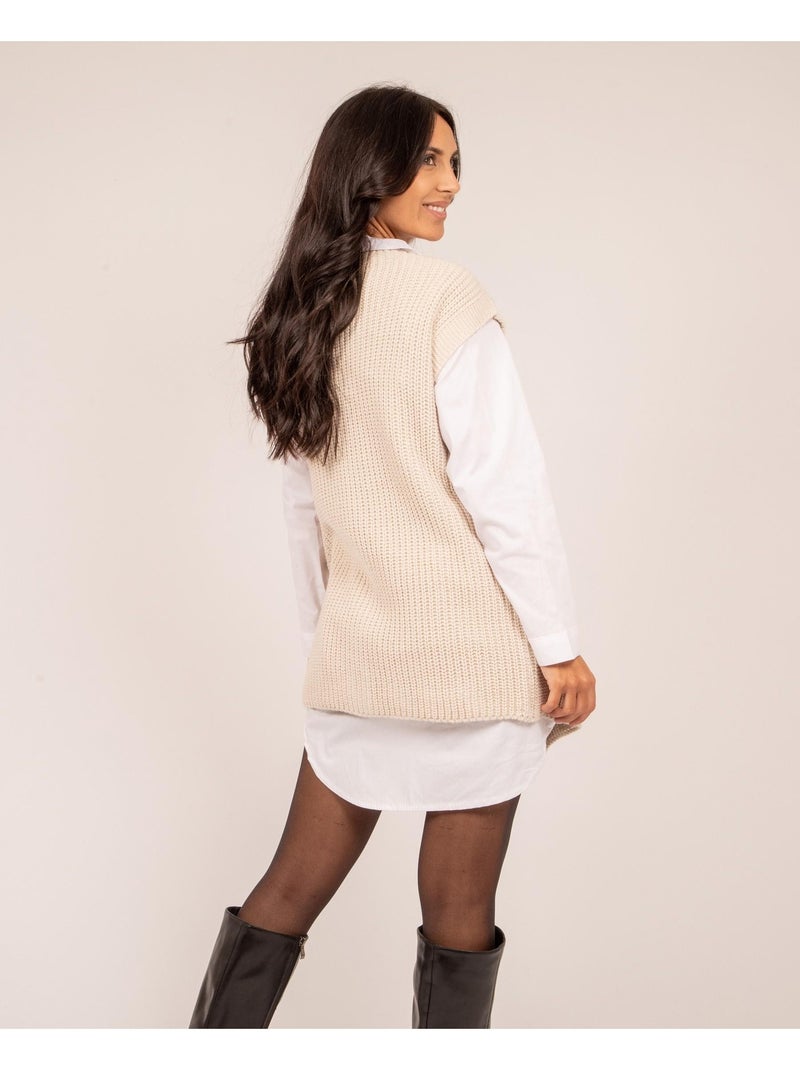 Gilet long sans manches KLAIRE Beige - Kiabi