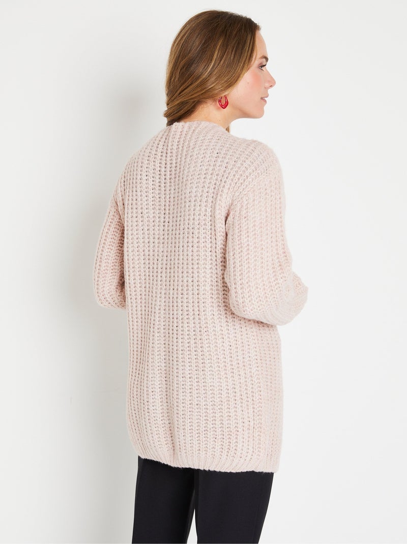 Gilet long uni bord à bord grosse maille - Afibel Beige/Rose - Kiabi