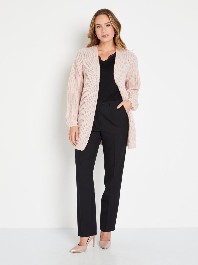 Gilet long uni bord à bord grosse maille - Afibel Beige/Rose - Kiabi