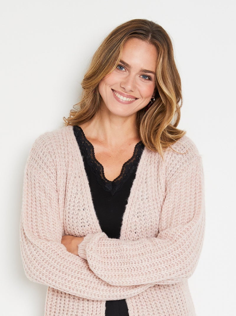Gilet long uni bord à bord grosse maille - Afibel Beige/Rose - Kiabi
