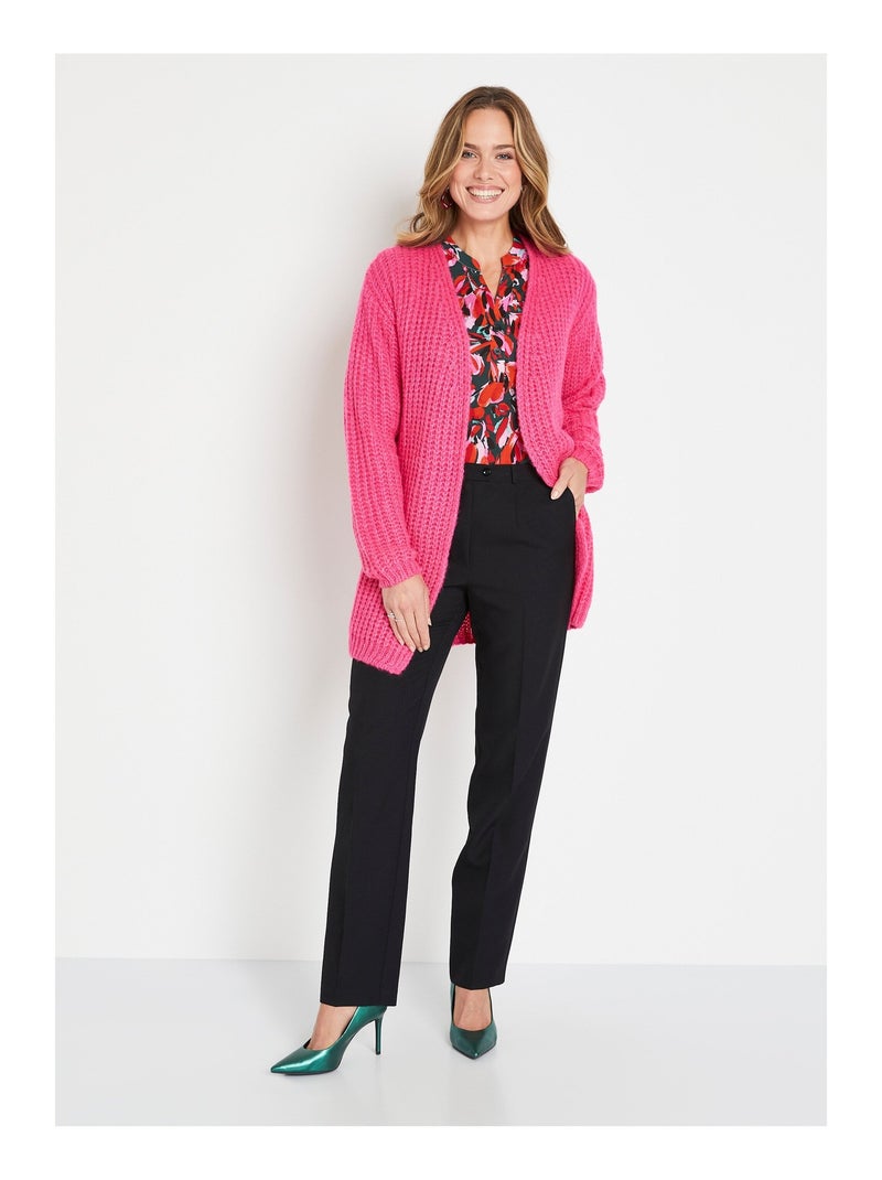 Gilet long uni bord à bord grosse maille - Afibel Rose fushia - Kiabi