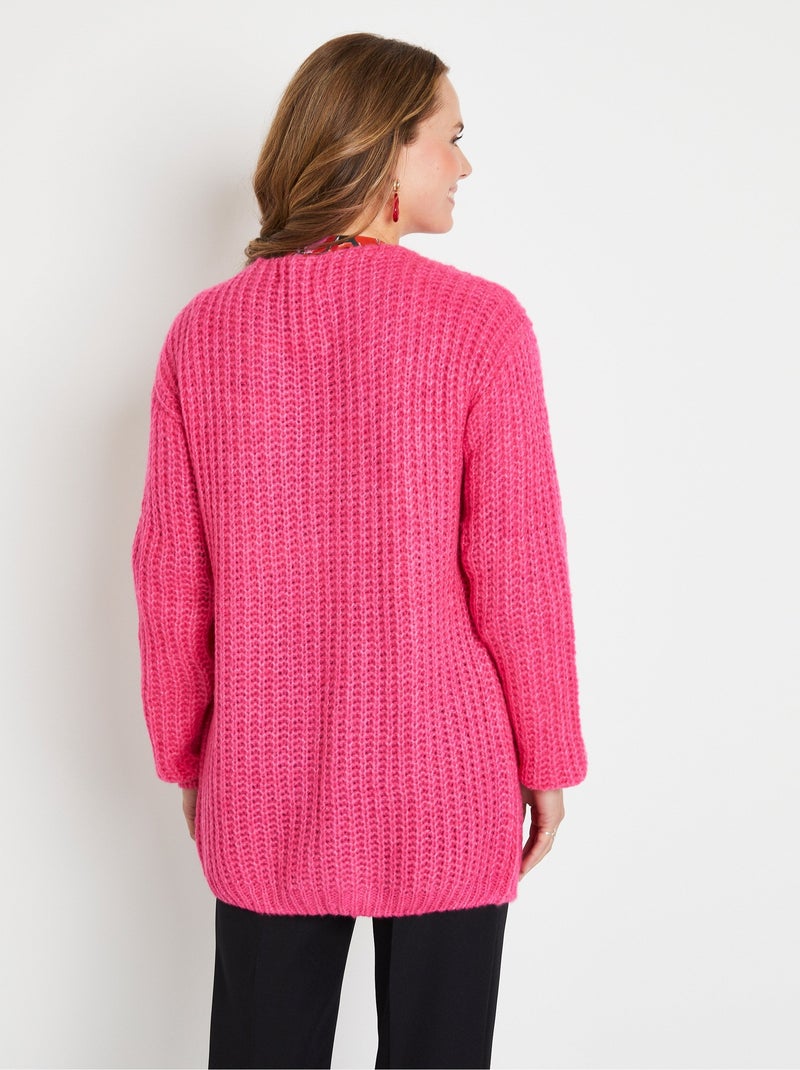 Gilet long uni bord à bord grosse maille Rose fushia - Kiabi