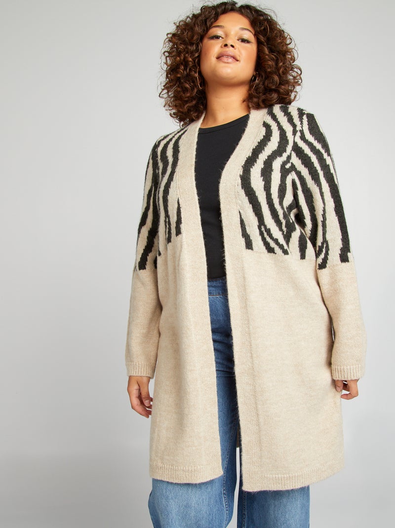Gilet long zébré Beige - Kiabi