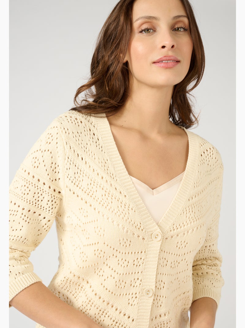Gilet maille ajourée - Damart Beige clair - Kiabi