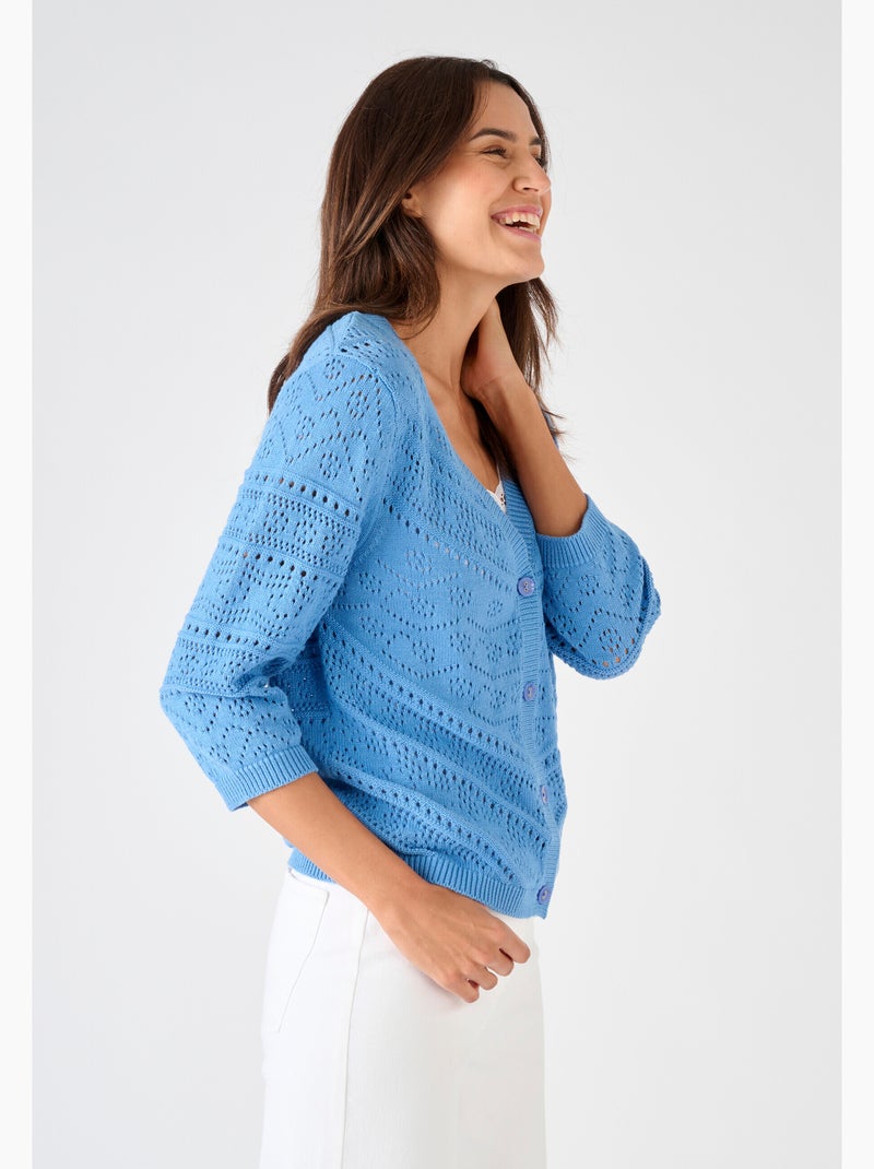 Gilet maille ajourée - Damart Bleu clair - Kiabi