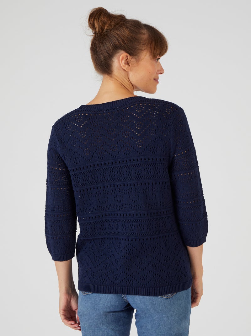 Gilet maille ajourée - Damart Bleu marine - Kiabi