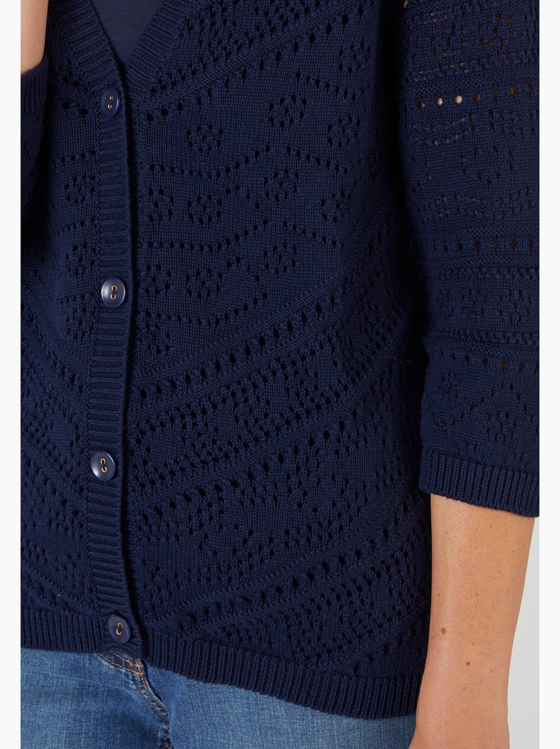 Gilet maille ajourée - Damart Bleu marine - Kiabi