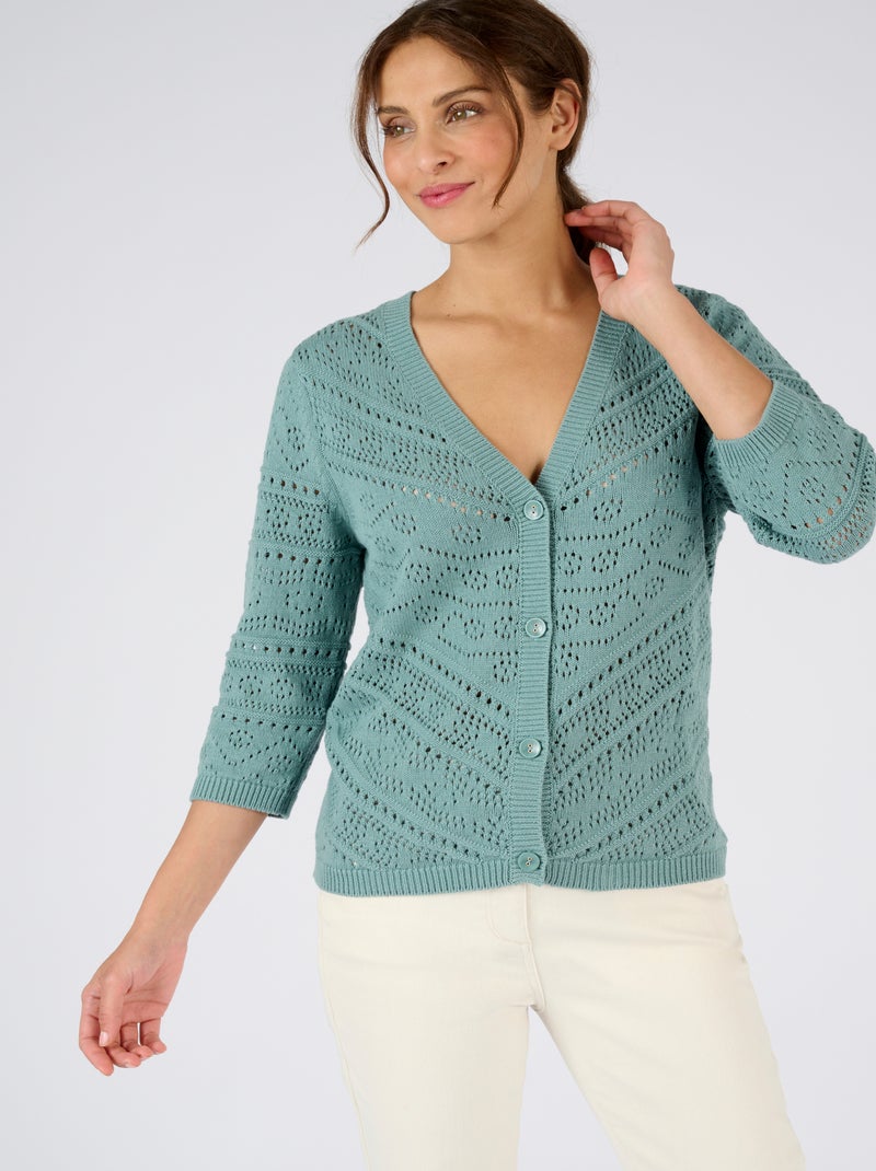 Gilet maille ajourée - Damart Vert anis - Kiabi