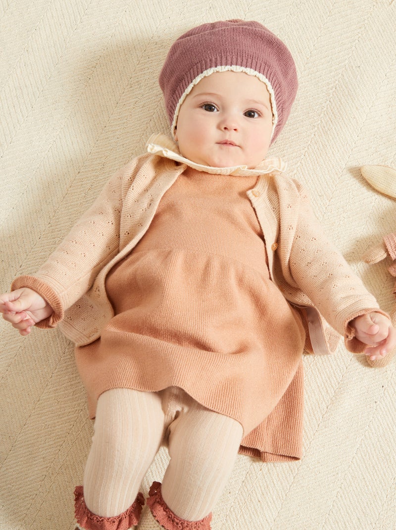 Gilet maille ajourée beige - Kiabi