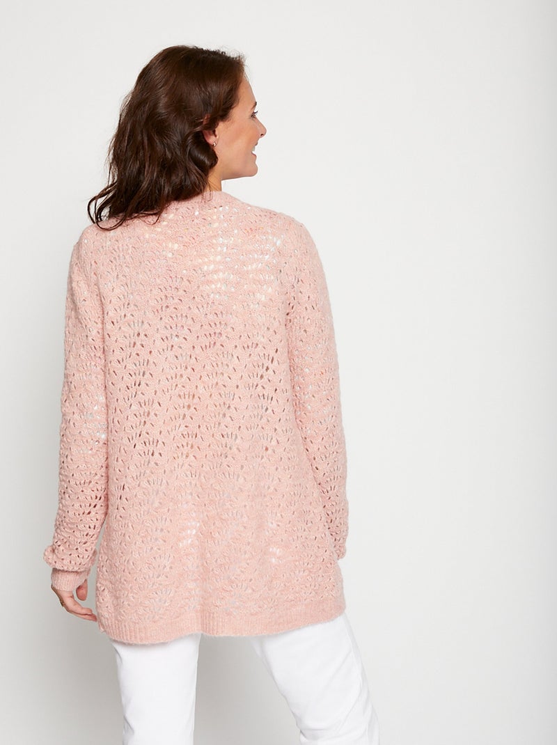 Gilet maille ajourée effet poilu - Afibel Rose - Kiabi