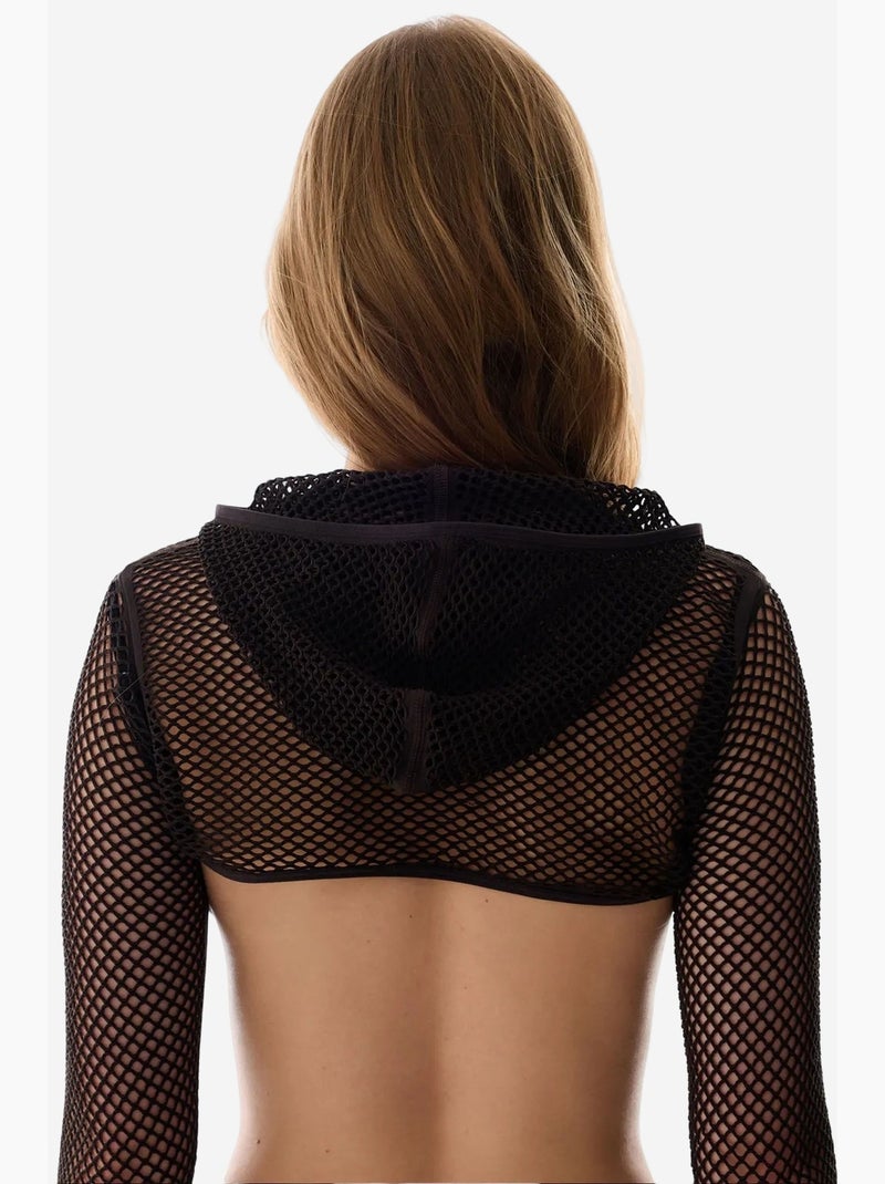 Gilet maille ajourée manches longues penti Noir - Kiabi