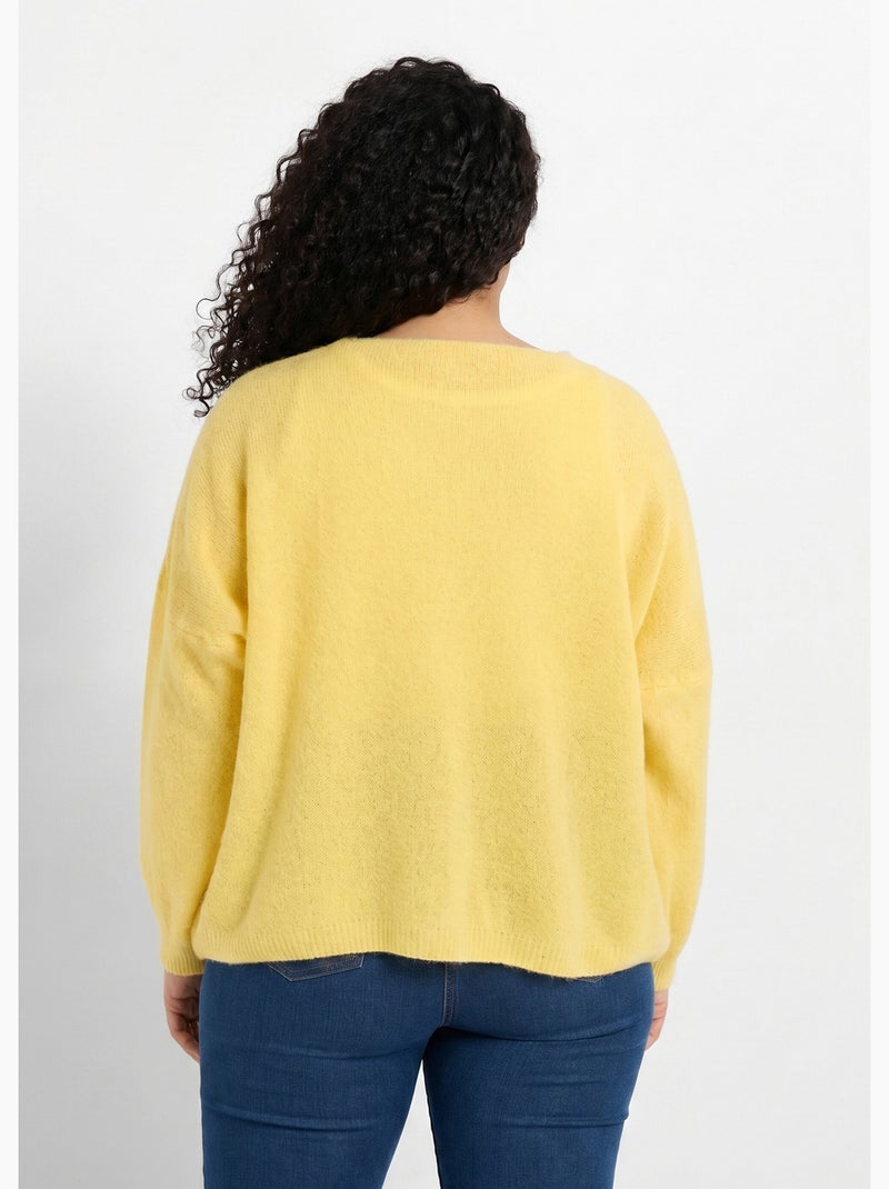 Gilet maille avec alpaga, col V - AFIBEL Jaune pâle - Kiabi