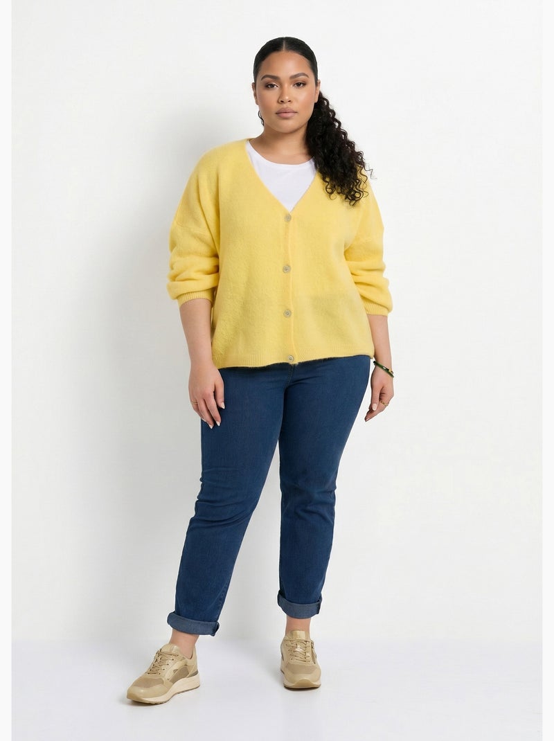 Gilet maille avec alpaga, col V - AFIBEL Jaune pâle - Kiabi