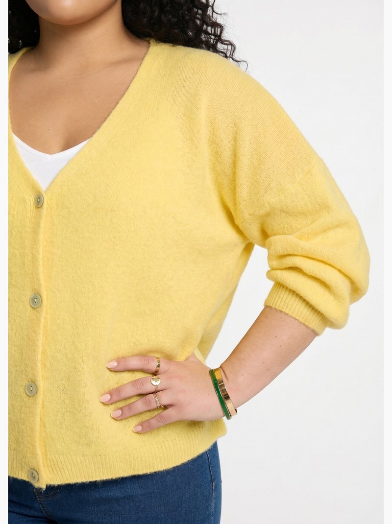 Gilet maille avec alpaga, col V - AFIBEL Jaune pâle - Kiabi