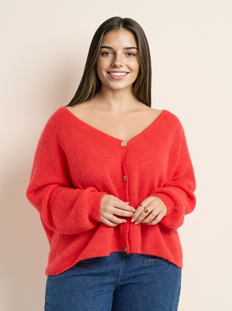 Gilet maille avec alpaga, col V Orange corail - Kiabi