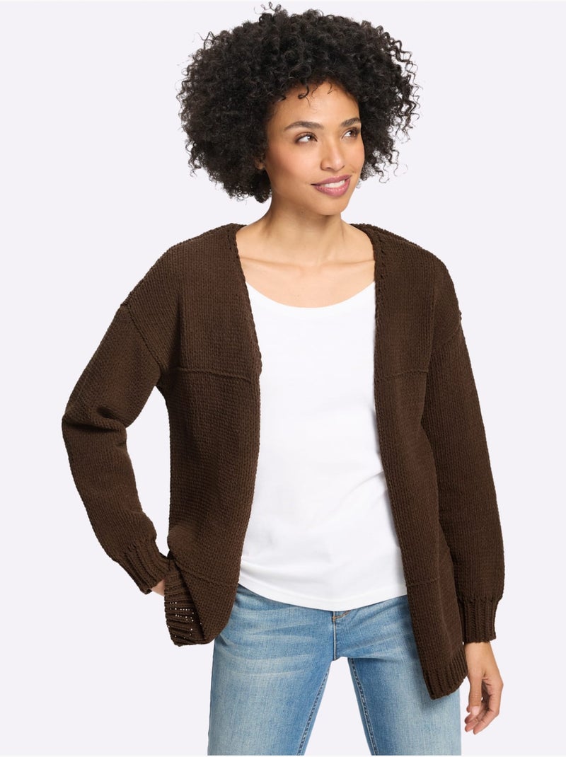 Gilet maille chenille douce - taille standard - helline Marron/Choco - Kiabi
