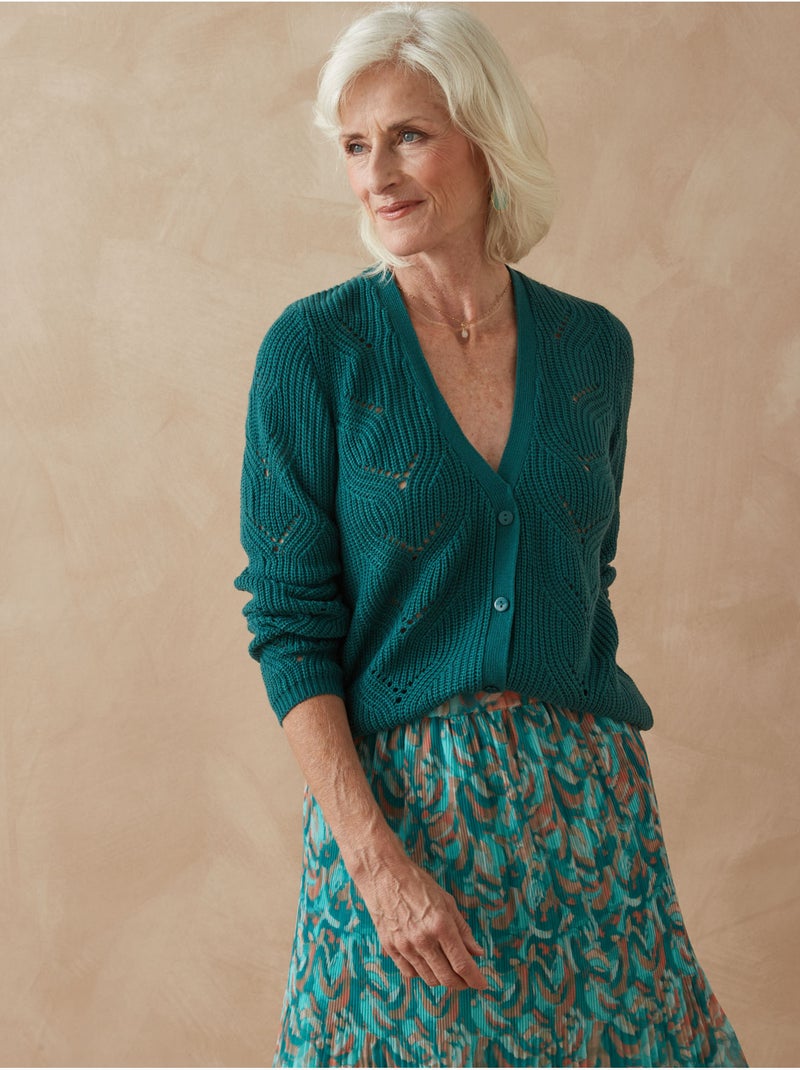 Gilet maille côtes perlées - DAXON Vert foncé - Kiabi
