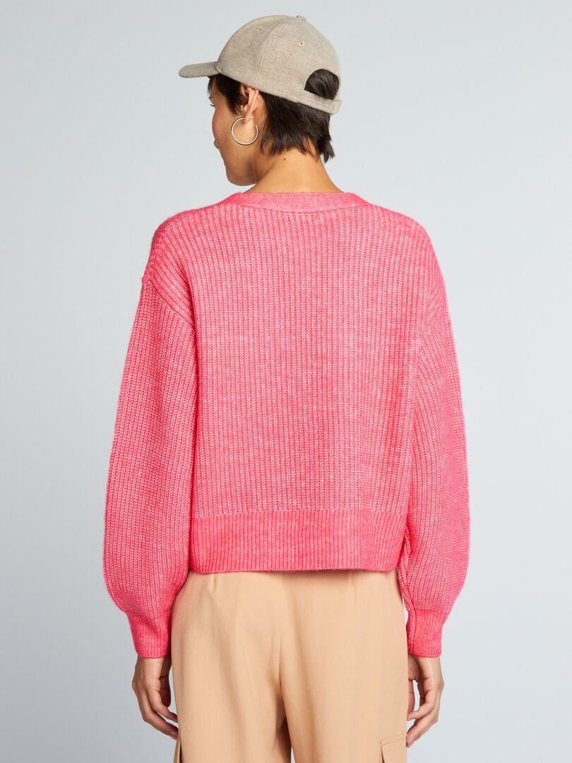 Gilet maille grosse jauge et boutons fantaisie - Rose - - 18.00