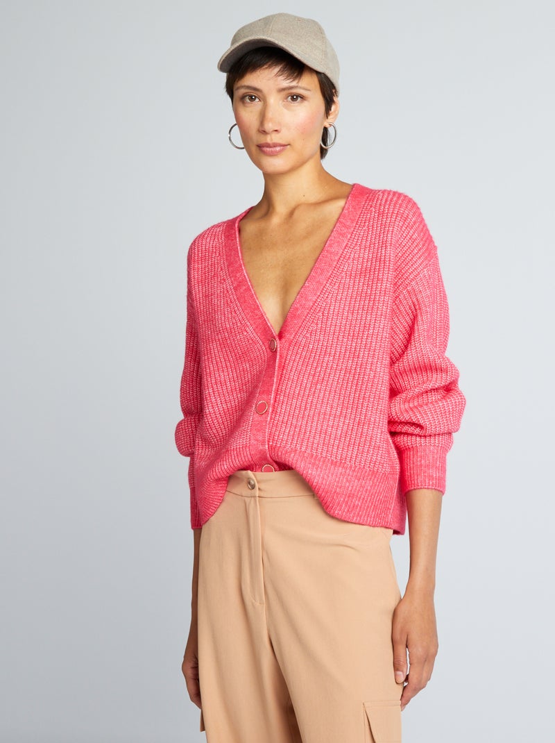 Gilet maille grosse jauge et boutons fantaisie Rose - Kiabi