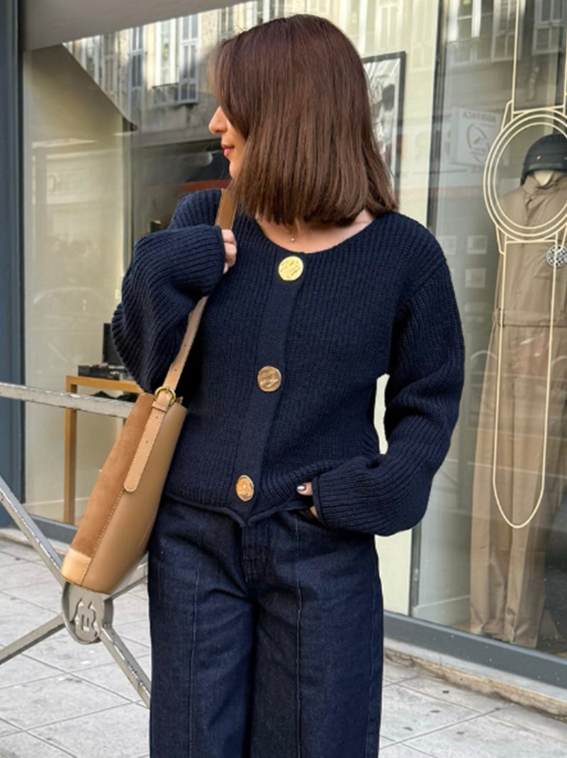 Gilet maille grosse jauge et gros boutons Marine - Kiabi