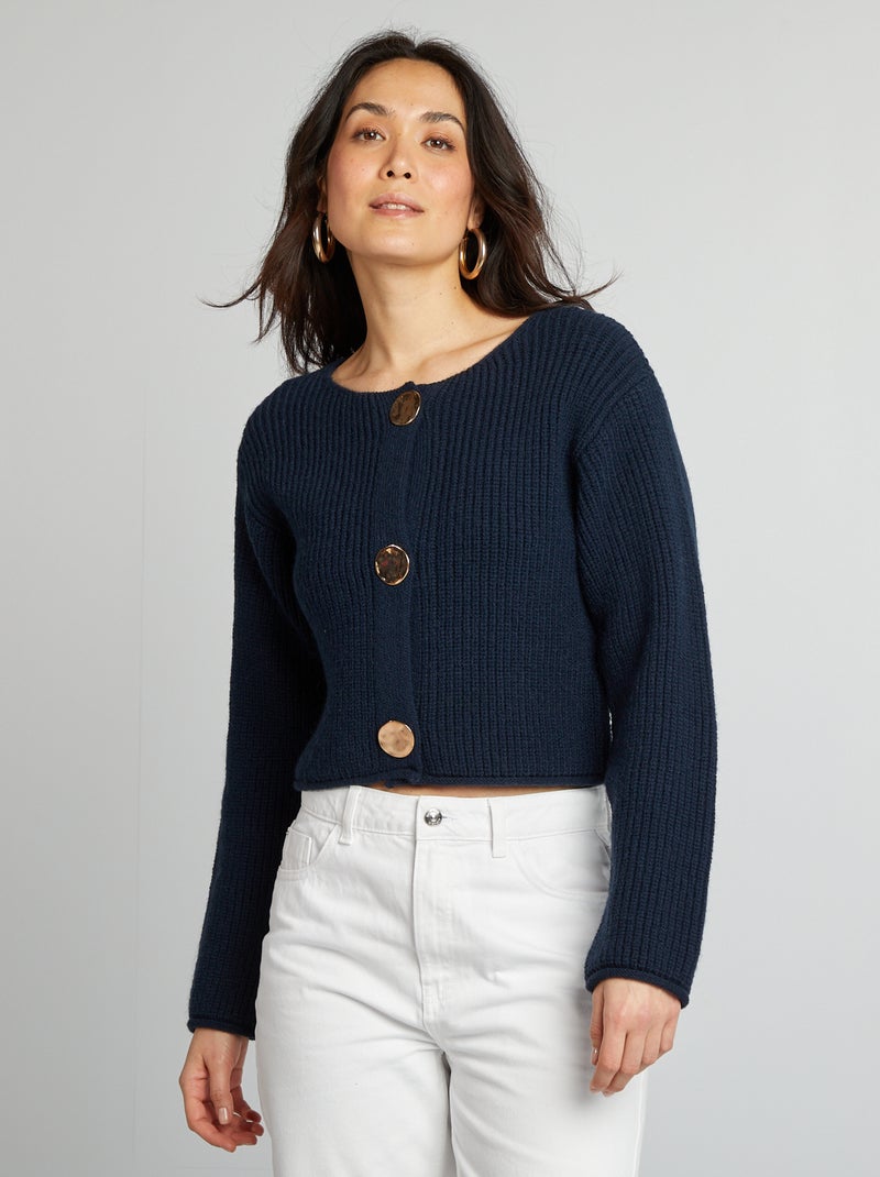 Gilet maille grosse jauge et gros boutons Marine - Kiabi