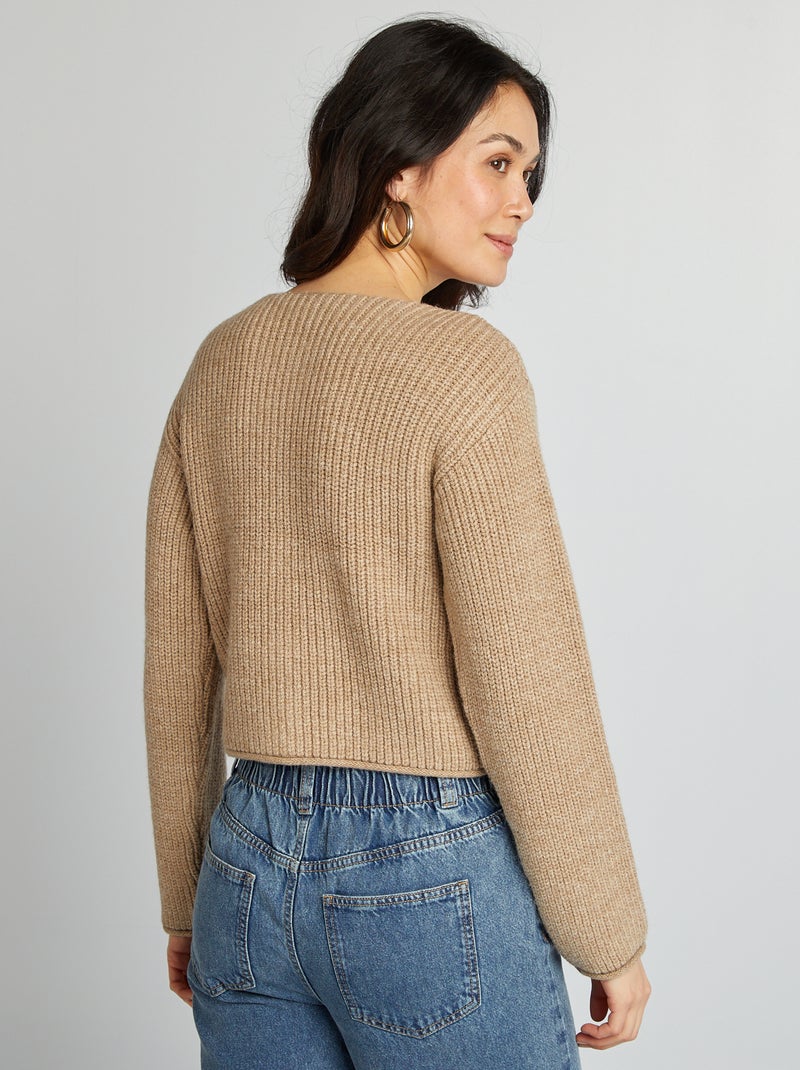 Gilet maille grosse jauge et gros boutons Marron - Kiabi