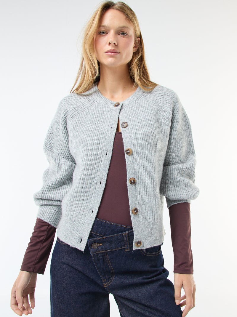 Gilet maille grosse jauge Gris - Kiabi