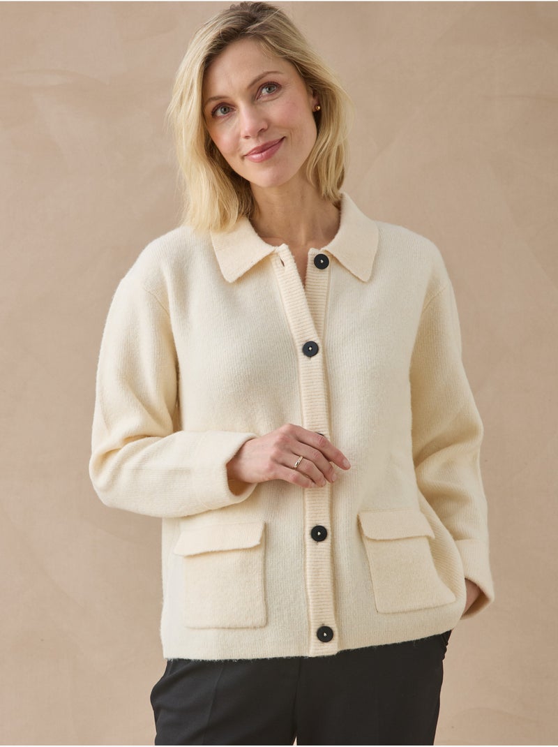 Gilet maille milano col polo - daxon Ecru - Kiabi
