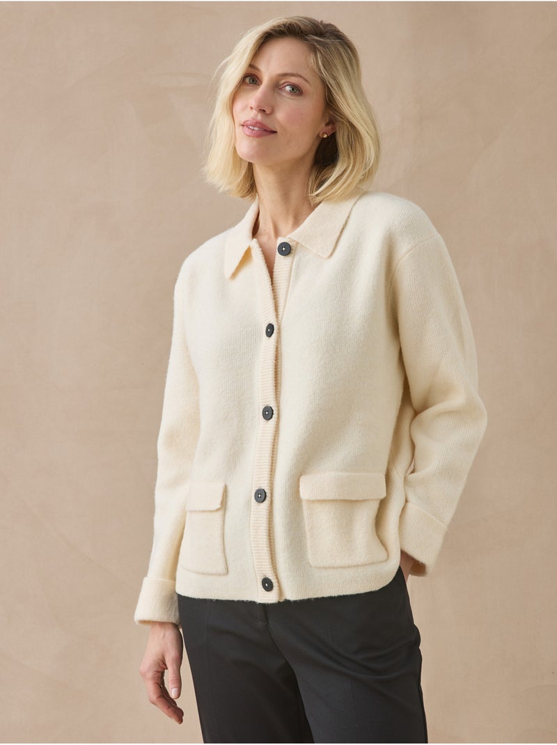 Gilet maille milano col polo - daxon Ecru - Kiabi