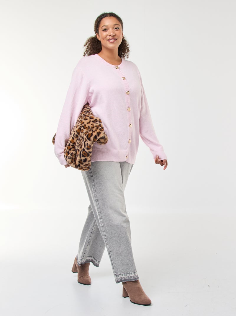 Gilet maille moulinée à boutons rétro Rose - Kiabi