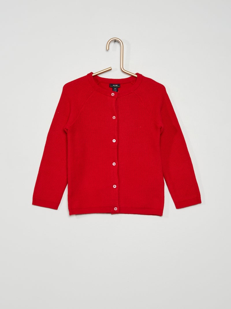 Gilet maille point mousse rouge cerise - Kiabi