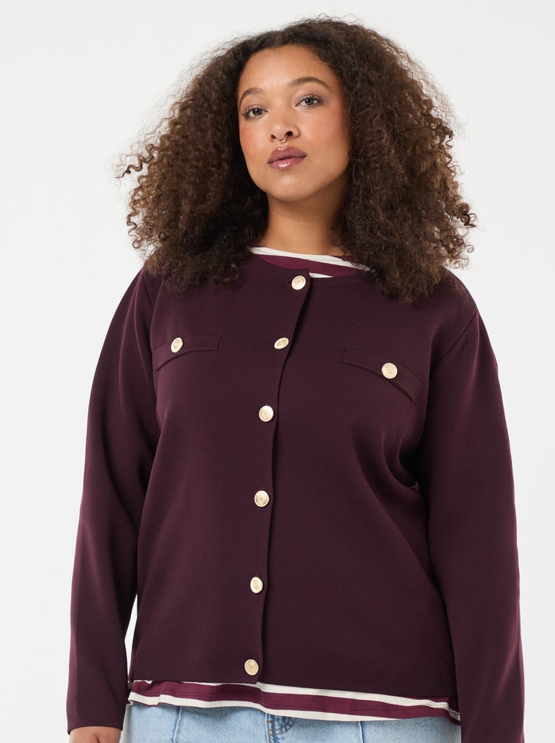 Gilet maille reliefée avec boutons rétro Bordeaux - Kiabi