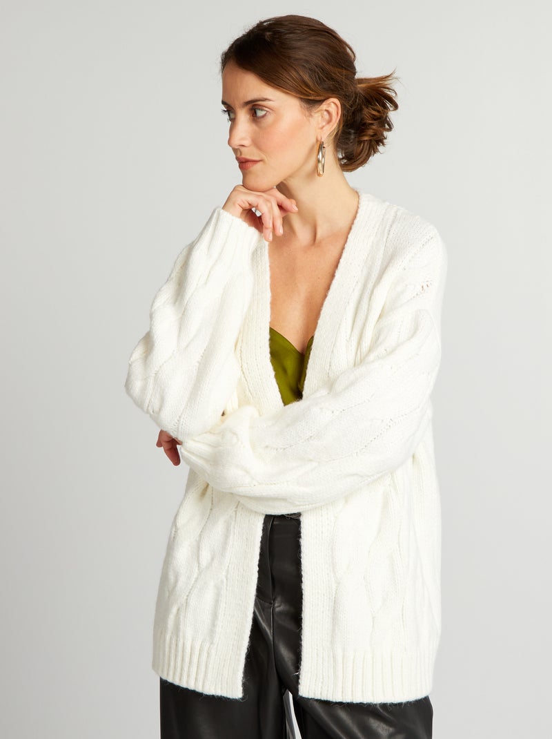 Gilet maille torsade en grosse jauge beige - Kiabi