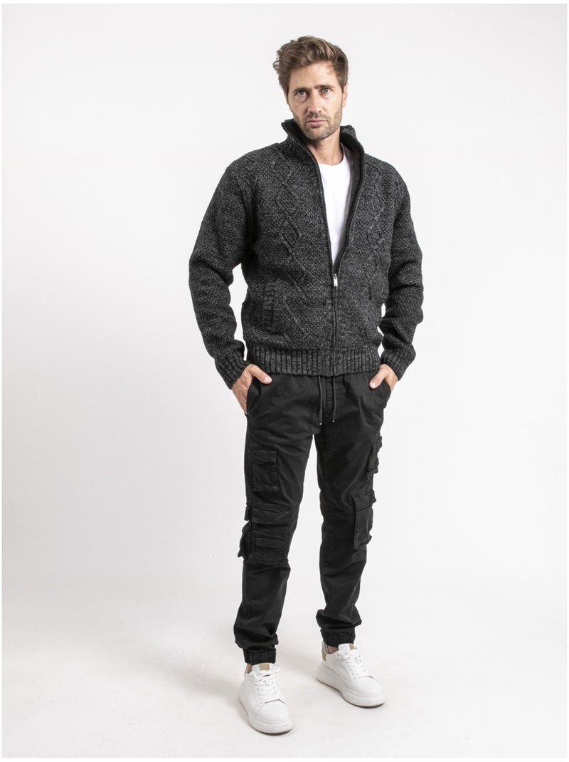 Gilet maille zippé LACIDO gris anthracite - Kiabi