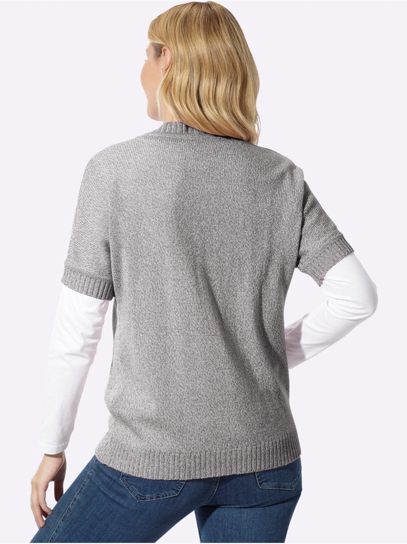 Gilet manches chauve-souris courtes - taille standard - moda vilona Gris Ecru - Kiabi