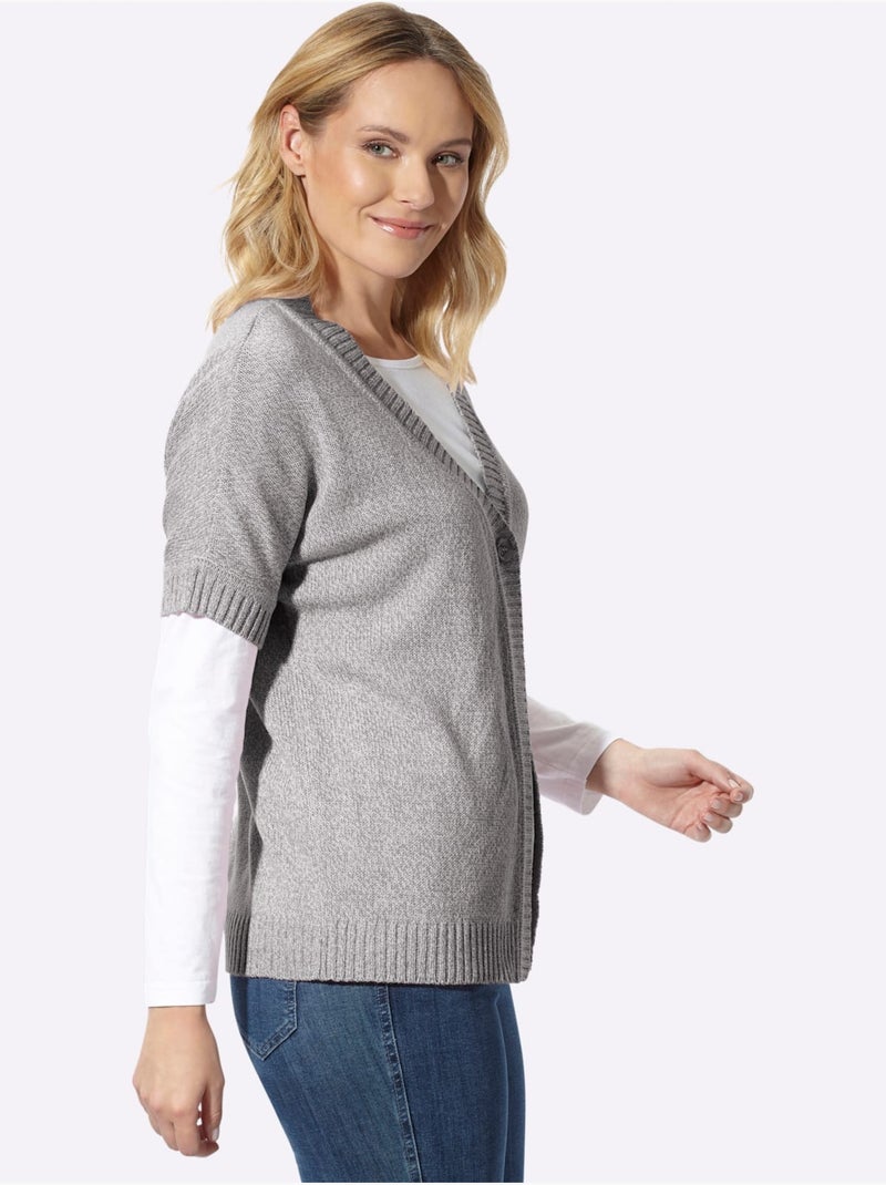 Gilet manches chauve-souris courtes - taille standard - moda vilona Gris Ecru - Kiabi